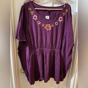Purple kaftan style embroidered blouse from Lane Bryant NWT 18/20